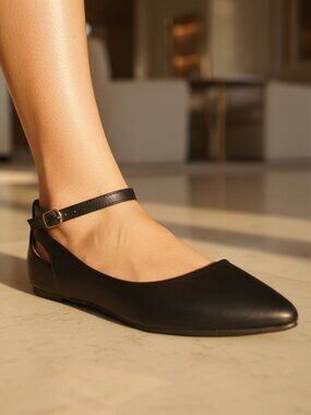 NWT Pazzle Black Ankle Strap Pointed Toe Flats